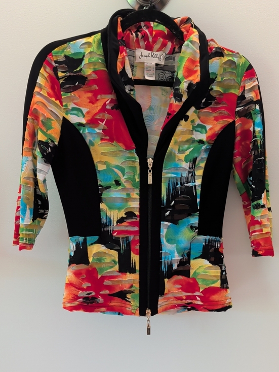 Joseph Ribkoff Jackets & Blazers - Joseph Ribkoff Multicolor Abstract Zip Jacket with Black Panels